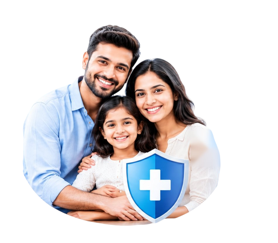 Smiling family protected by group health insurance